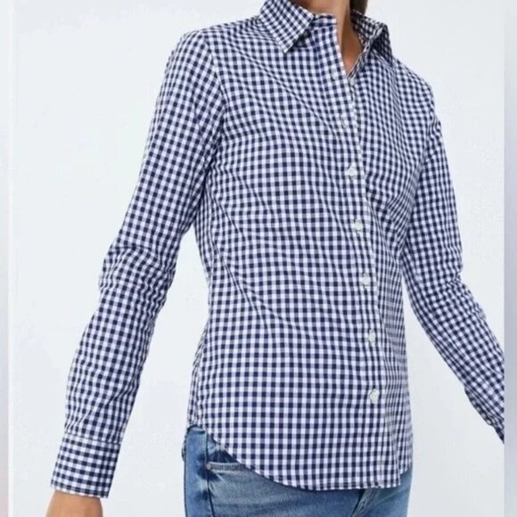 UnTuckIt Belleza Blue and White Checkered Button Up Top Size 0 - Picture 2 of 7